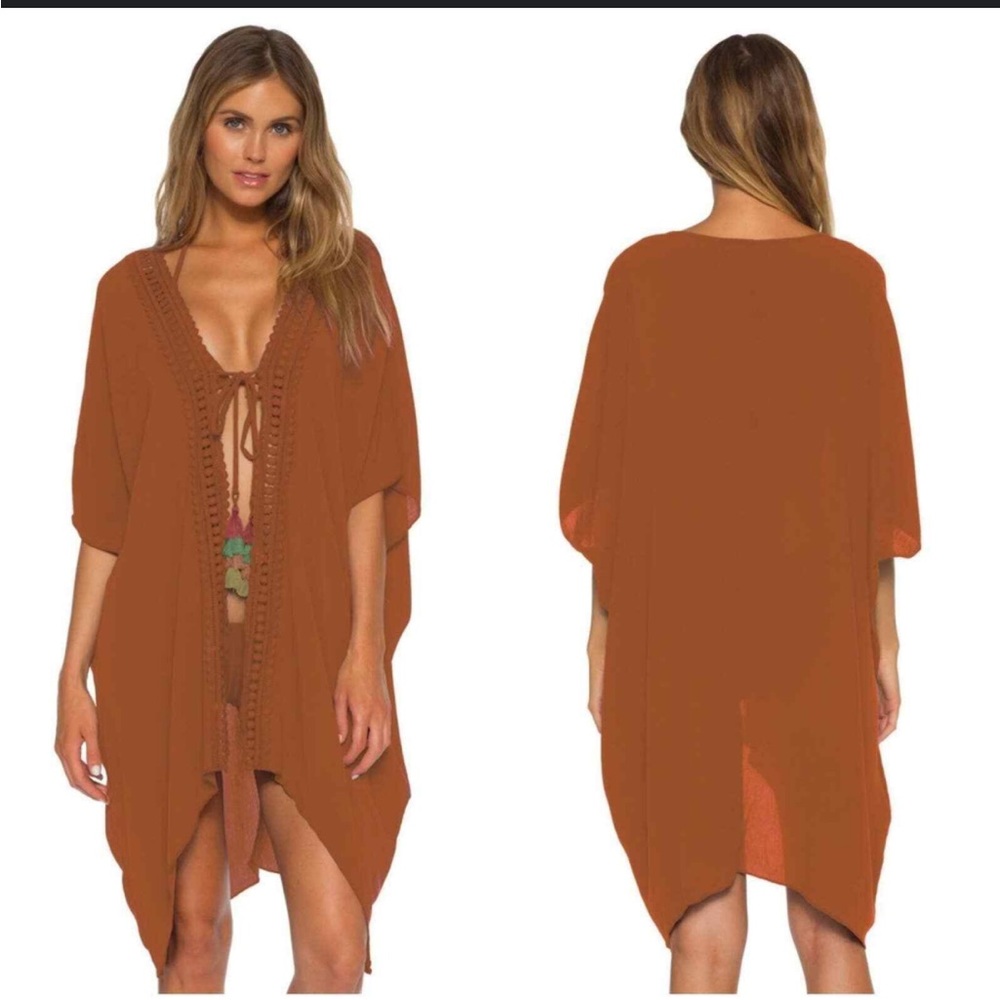 BECCA by Rebecca Virtue | Globe Trotter Tassel Kimono Cover-Up in Burnt Orange